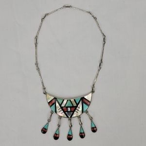 Vintage Tourquose Silver Necklace Indian Jewelry